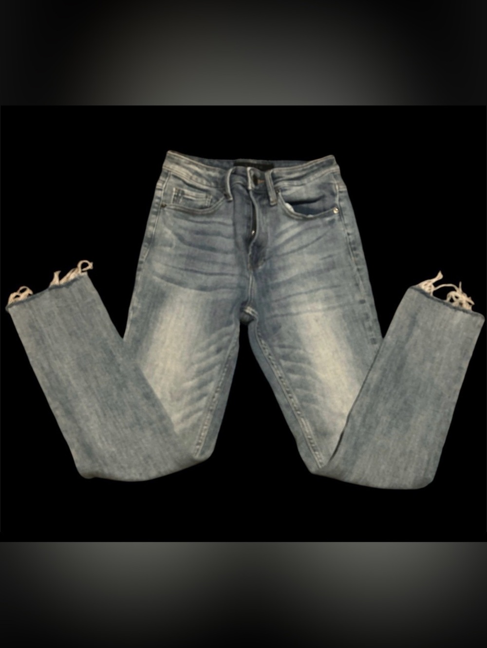 Risen Los Angeles High Rise Distressed Jeans Light Wash Raw Hem Size 1 / 25